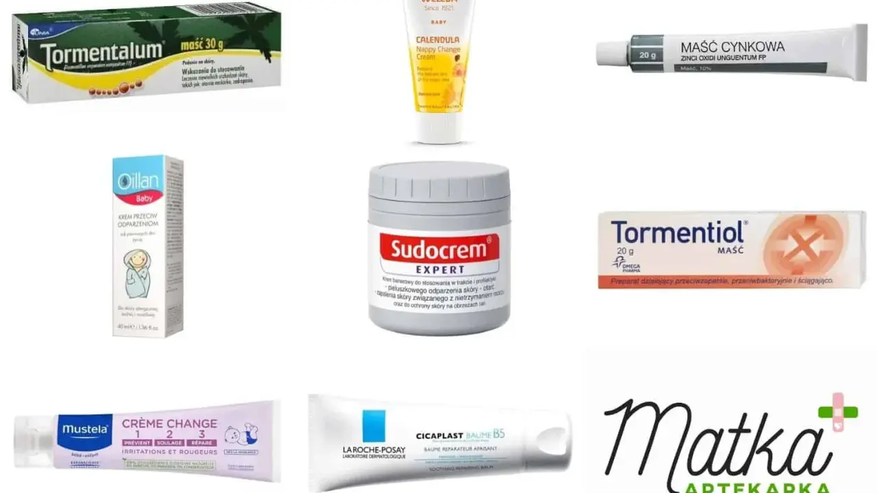 Kremy i maści na odparzenia pupy u dorosłego: Tormentiol, Sudocrem, Oillan, Maść cynkowa, Mustela, La Roche-Posay.