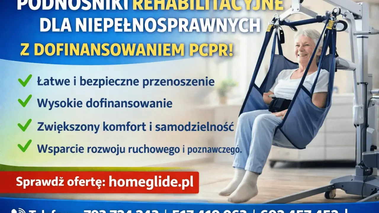 Podnośnik dla niepełnosprawnych z wysokim dofinansowaniem PCPR. Zapewnia komfort i wsparcie. Sprawdź homeglide.pl.