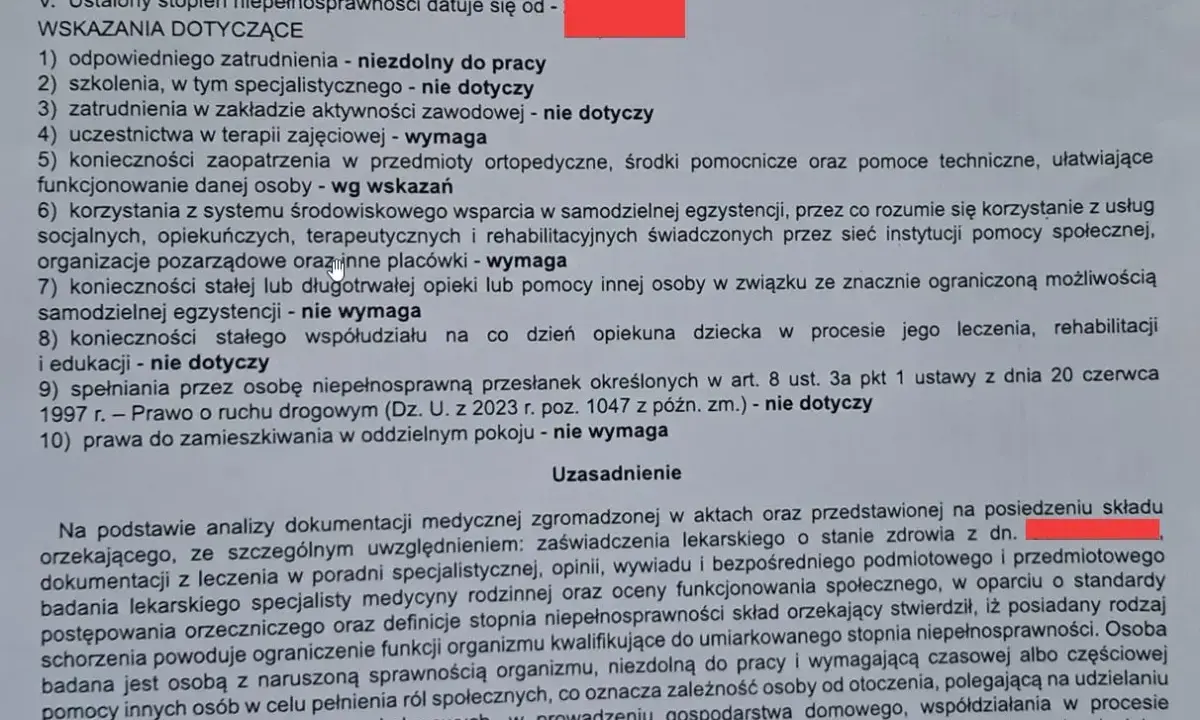 Orzeczenie o niepełnosprawności dziecka: co dalej? Dokument zawiera wskazania dotyczące zatrudnienia, terapii, opieki i edukacji.