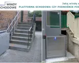 Platforma schodowa i podnośnik pionowy ułatwiające poruszanie się osobom niepełnosprawnym.