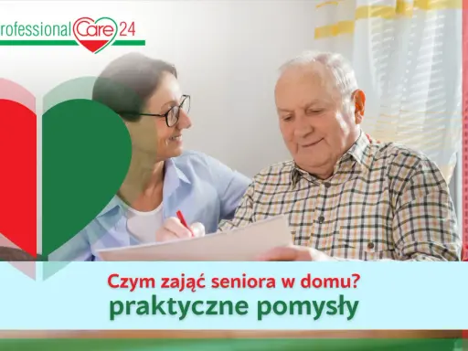 Opiekunka pomaga seniorowi w wypełnianiu dokumentów, podpowiadając, czym zająć seniora w domu.