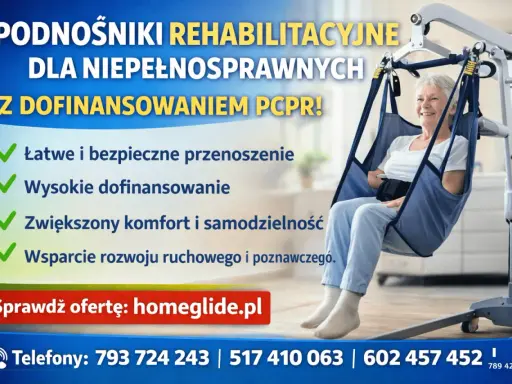 Podnośnik dla niepełnosprawnych z wysokim dofinansowaniem PCPR. Zapewnia komfort i wsparcie. Sprawdź homeglide.pl.