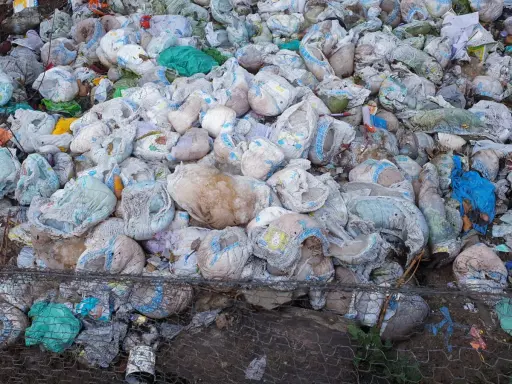 Góra zużytych pieluch i śmieci. Pytanie "gdzie wyrzucać pampersy" nabiera tu szczególnego znaczenia.