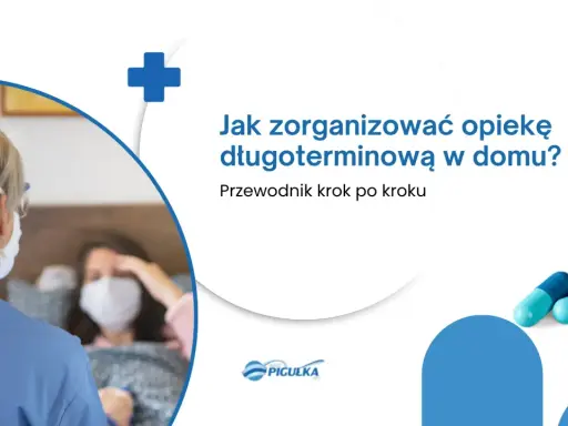Przewodnik po organizacji opieki długoterminowej w domu. Pielęgniarka w masce pochyla się nad pacjentką w łóżku.