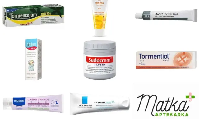 Kremy i maści na odparzenia pupy u dorosłego: Tormentiol, Sudocrem, Oillan, Maść cynkowa, Mustela, La Roche-Posay.