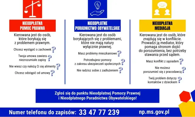 Nieodpłatna pomoc prawna, poradnictwo obywatelskie i mediacje dla osób z problemami prawnymi, mieszkaniowymi, zadłużeniem czy konfliktami. Dowiedz się, jakie są niepełnosprawności, które można rozwiązać.