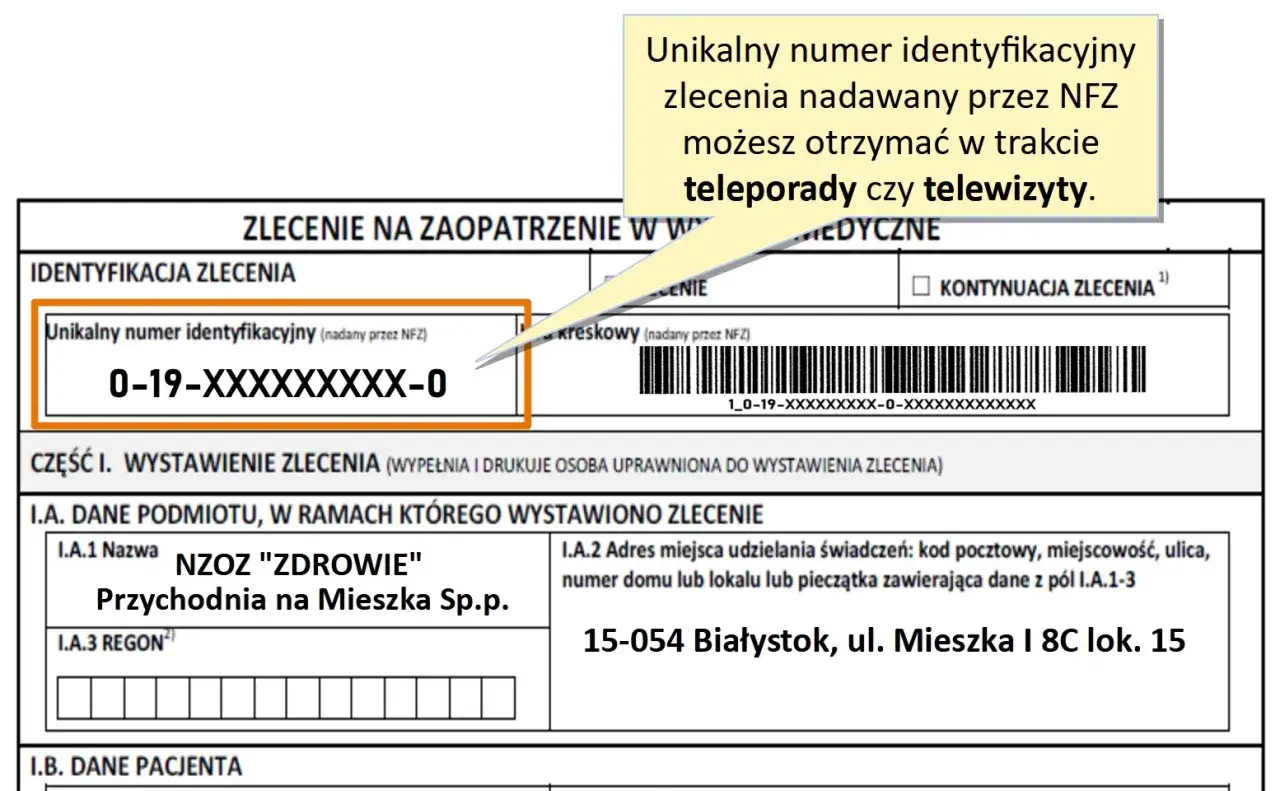 Zlecenie na zaopatrzenie medyczne z unikalnym numerem identyfikacyjnym. Określa, komu należą się darmowe pampersy.